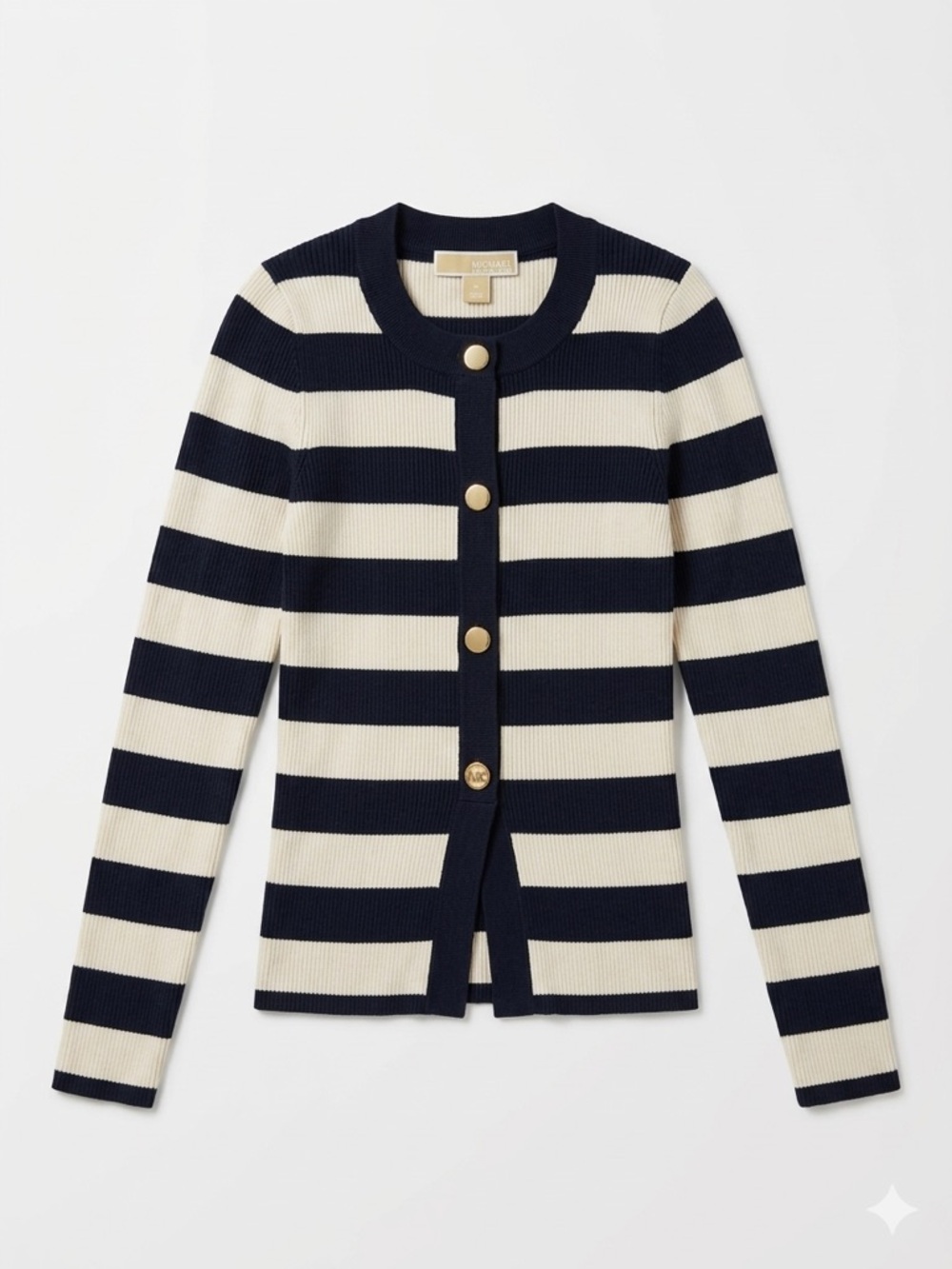 New Michael Kors Navy and Cream Striped Button Cardigan